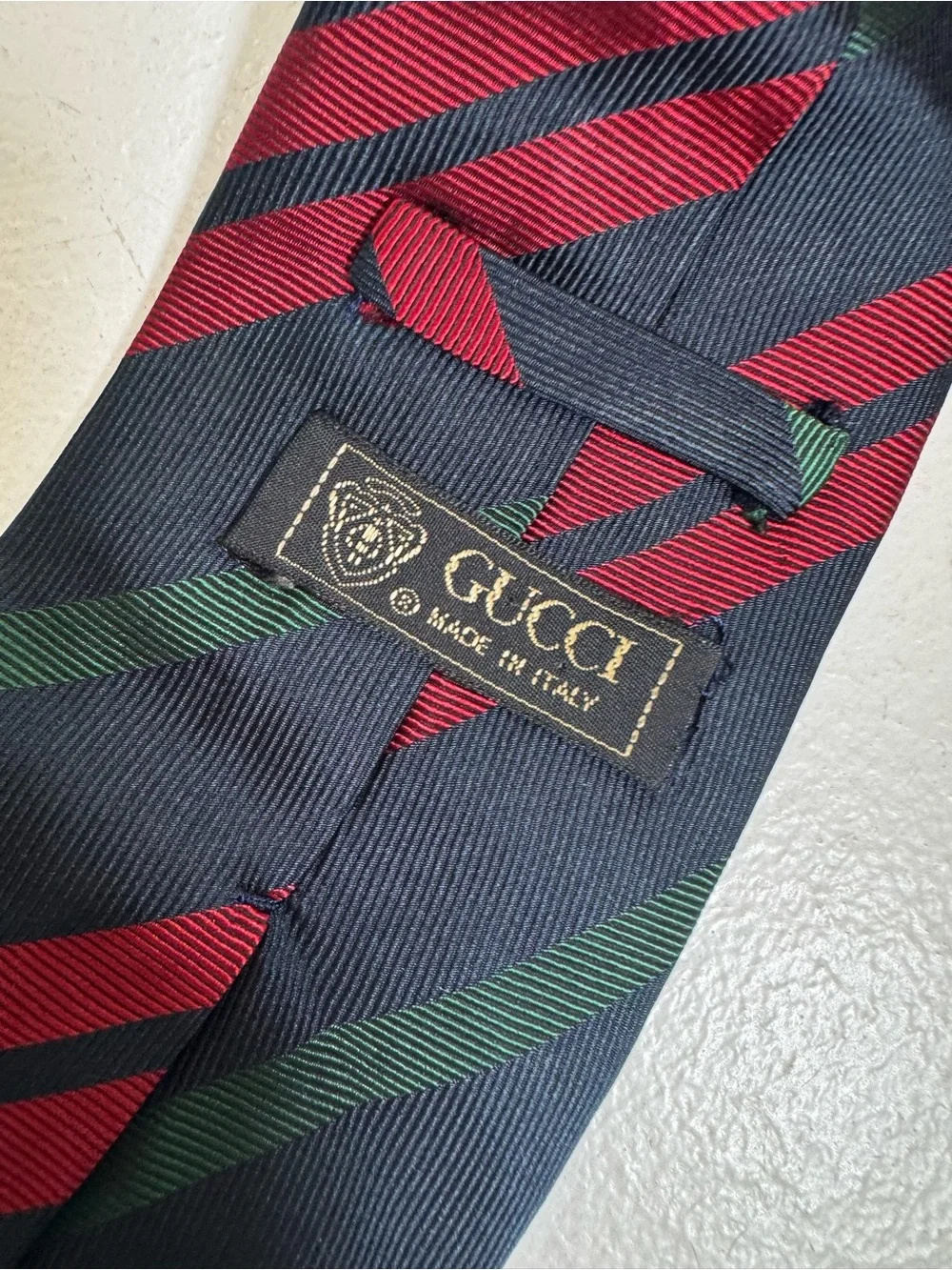 Vintage Gucci Silk Necktie Tie Blue red green Stripe Italy